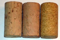 Different types of natural corks - agglomerated on the right